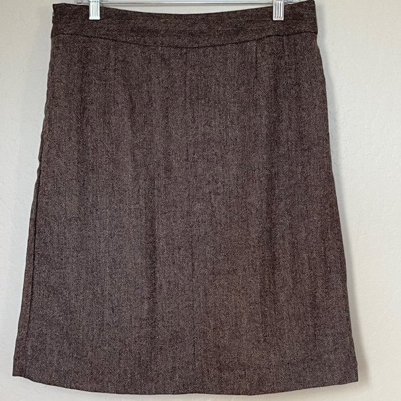 Banana Republic Brown Wool Blend Herringbone Knee Length Pleated Skirt Size 10 - Picture 2 of 5